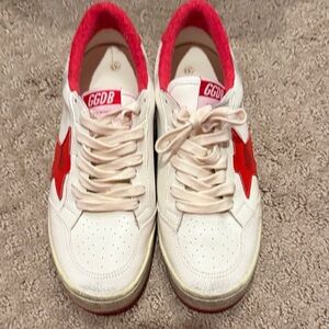 Golden Goose White Sneakers with Red Star Accents